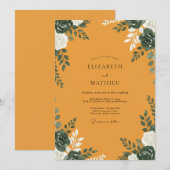 Invitation Mariage Moutarde Tilleul Feuillage Gris Eucalyptus (Devant / Derrière)