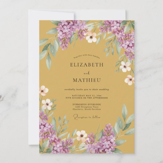Invitation Mariage Moutarde Violet Lilas Eucalyptus (Devant)