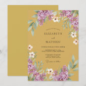 Invitation Mariage Moutarde Violet Lilas Eucalyptus (Devant / Derrière)