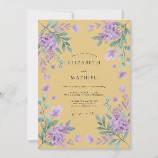 Invitation Mariage Moutarde Violet Wisteria (Devant)