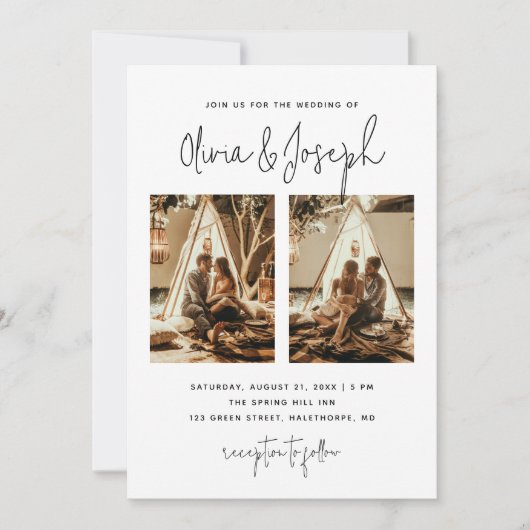 Invitation Mariage multi photo simple noir et blanc (Devant)