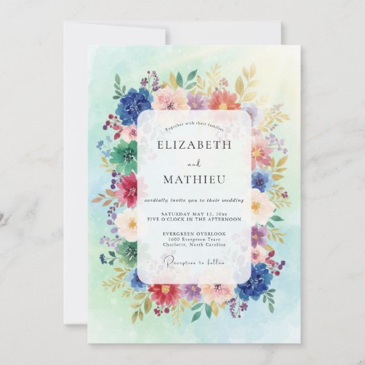 Invitation Mariage Multicolore de Fleurs Sauvages (Devant)
