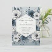 Invitation Mariage Murmure Floral Bleu Ardoise (Debout devant)