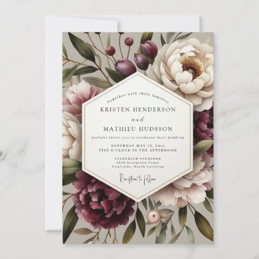 Invitation Mariage Murmure Floral Prune (Devant)