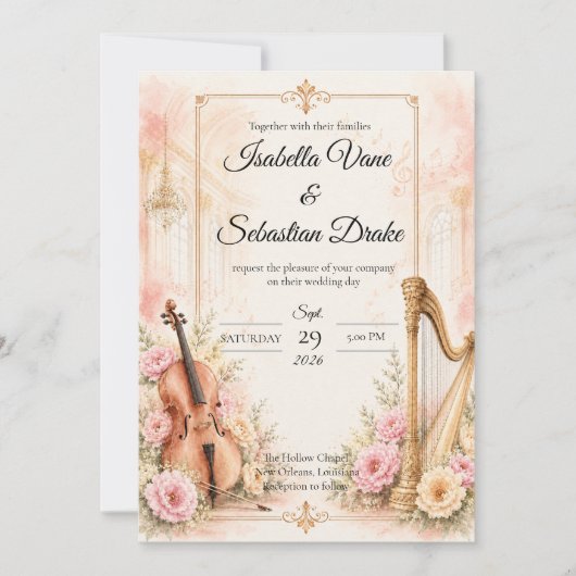 Invitation Mariage Musical Élégant (Devant)
