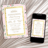 Invitation Mariage musulman à cadre d'or rose pâle