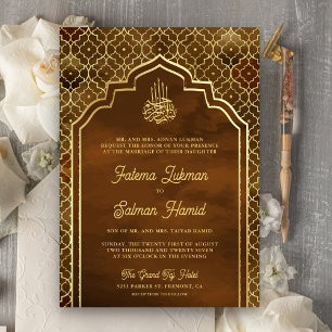 Invitation Mariage Musulman Arc Doré Marron Marocain
