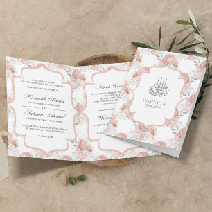 Invitation Mariage Musulman aux Roses Argent Rustique et Rose