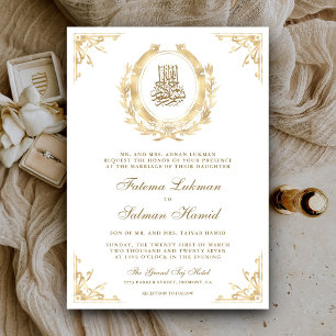 Invitation Mariage Musulman Blanc Crête Or Antique