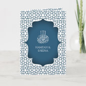 Invitation Mariage musulman blanc et bleu persan (Devant)