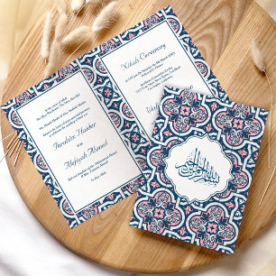 Invitation Mariage musulman bleu et rose