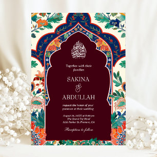 Invitation Mariage Musulman Burgundy à incrustation florale p
