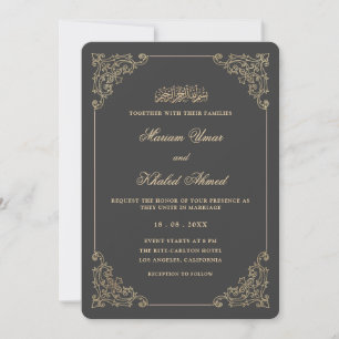Invitation Mariage Musulman Charbon Doré Dentelle Vintage