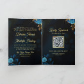 Invitation Mariage Musulman Code QR Fleurs Or Bleu Royal (Intérieur)