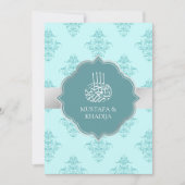 Invitation Mariage Musulman Damassé Téâl Argent Rustique Past (Devant)