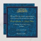 Invitation mariage musulman de Blue Damask (Devant / Derrière)