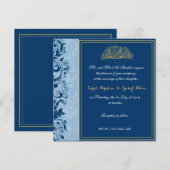 Invitation Mariage musulman de brocard de bleu et d'or (Devant / Derrière)