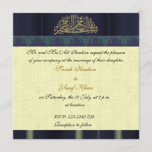 Invitation Mariage musulman de damassé bleue