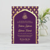 Invitation Mariage musulman de l'Arc de diamants d'or violet (Debout devant)