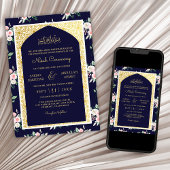 Invitation Mariage musulman de l'Arc d'or rose rose de minuit
