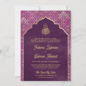 Invitation Mariage musulman de l'Arc marocain violet or (Devant)