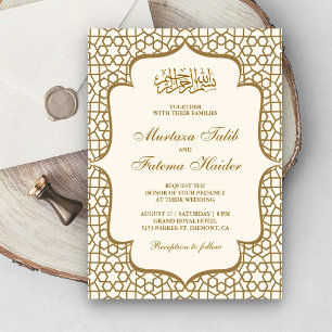 Invitation Mariage musulman de style persan crème et or