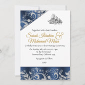 Invitation mariage musulman des Trellis métallurgiques bleus (Devant)
