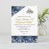 Invitation mariage musulman des Trellis métallurgiques bleus (Debout devant)