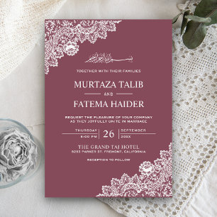 Invitation Mariage Musulman Élégant en Dentelle Rose et Blanc