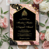 Invitation Mariage musulman en marbre noir rose vif