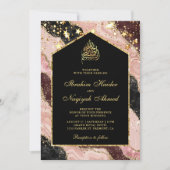 Invitation Mariage musulman en marbre noir rose vif (Devant)
