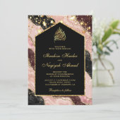 Invitation Mariage musulman en marbre noir rose vif (Debout devant)