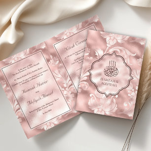Invitation Mariage Musulman Floral Filigrane Rose Pâle Rustiq