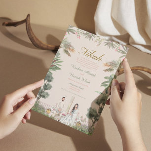 Invitation Mariage musulman floral rose et vert
