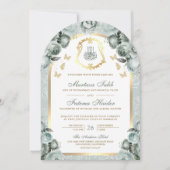 Invitation Mariage Musulman Floral Vert Sauge Arc d'Or (Devant)