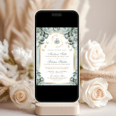 Invitation Mariage Musulman Floral Vert Sauge Arc d'Or