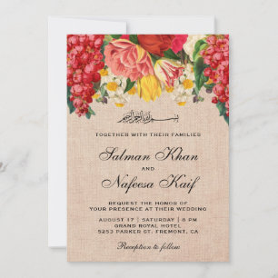 Invitation Mariage Musulman Floral Vintage Toile de Jute