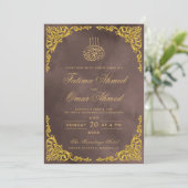 Invitation Mariage musulman islamique beige avec une bordure  (Debout devant)