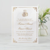 Invitation Mariage musulman islamique blanc orné de cadre dor (Debout devant)