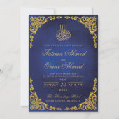 Invitation Mariage musulman islamique bleu avec une bordure d (Devant)