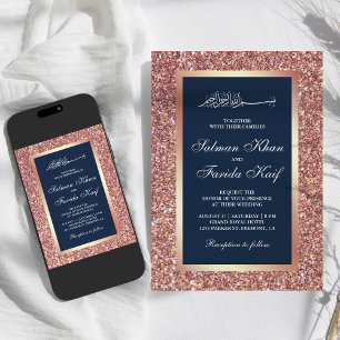 Invitation Mariage Musulman Islamique Bleu Nuit Paillettes Ro