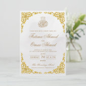 Invitation Mariage musulman islamique crème bordure or élégan (Debout devant)