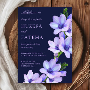 Invitation Mariage Musulman Islamique Élégant aux Fleurs Viol