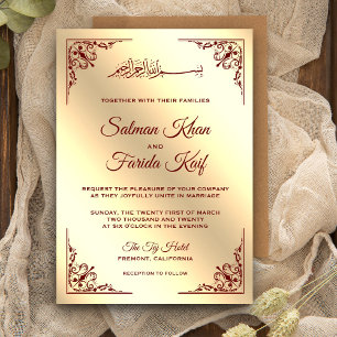 Invitation Mariage musulman islamique élégant bordeaux et or
