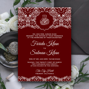 Invitation Mariage Musulman Islamique en Dentelle Marron et B