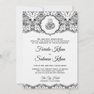 Invitation Mariage musulman islamique en dentelle noire vinta