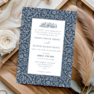 Invitation Mariage Musulman Islamique Fleurie Vintage Bleu Fo