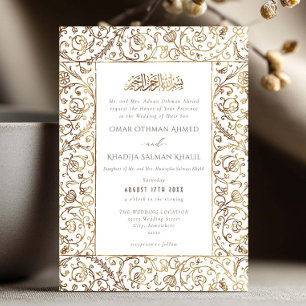 Invitation Mariage musulman islamique floral vintage or et bl