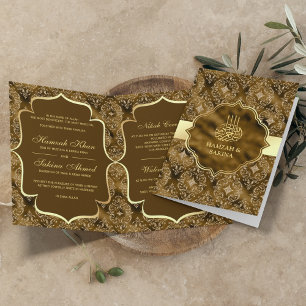 Invitation Mariage Musulman Islamique Marron Mousse Damassé O
