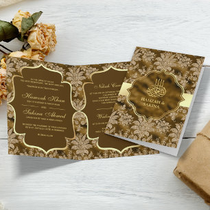 Invitation Mariage Musulman Islamique Marron Mousse Florale O